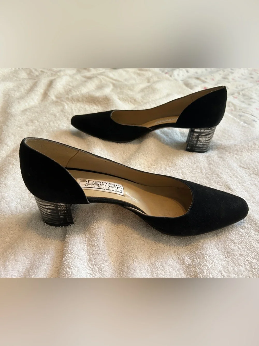 Black Suede Low Block Heel Pumps